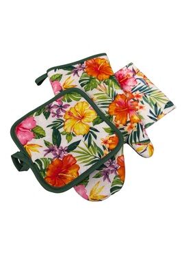 ✨NWOT 5/$25 Tropical Floral Oven Mitt and Pot Holder Set - Multicolor